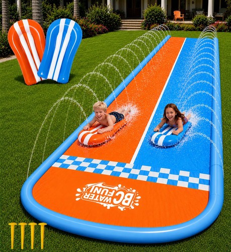 Water slide with bodyboards - water,